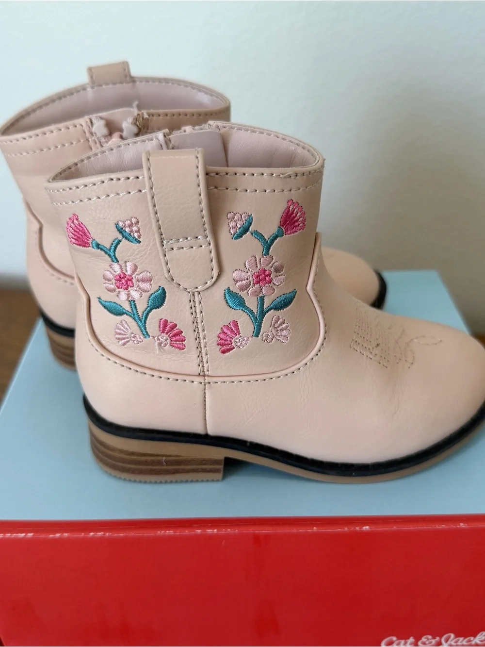 Cat and Jack Kids Pink Floral Embroidered Western Boots